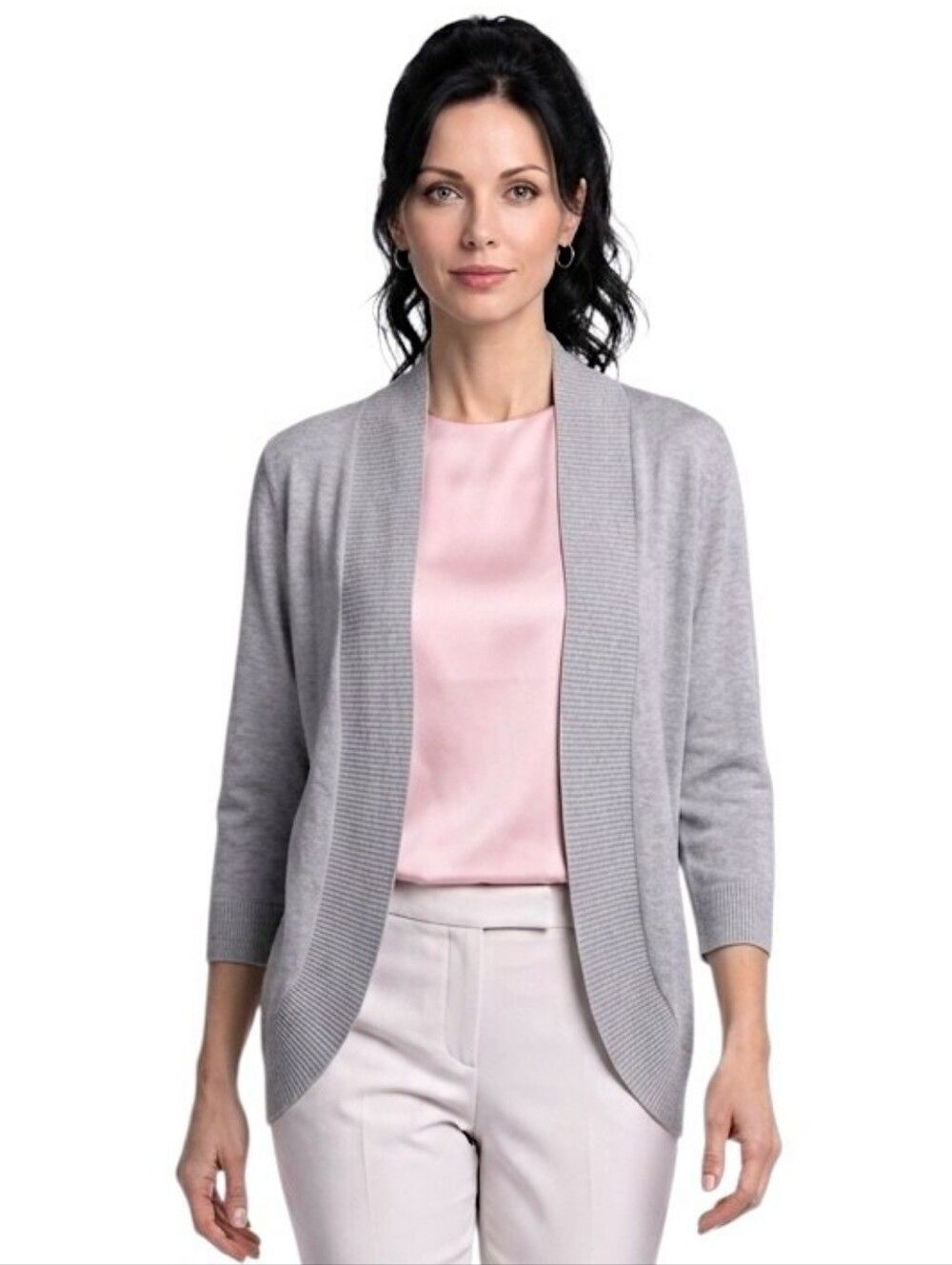 Covington Light Gray 3/4 Sleeve Open Cardigan Size M